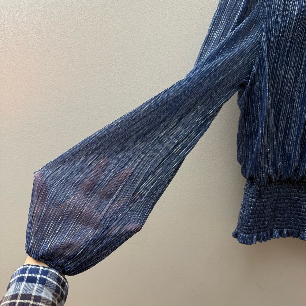 Joie Blue Long-Sleeve Smocked Blouse - Picture 4 of 8